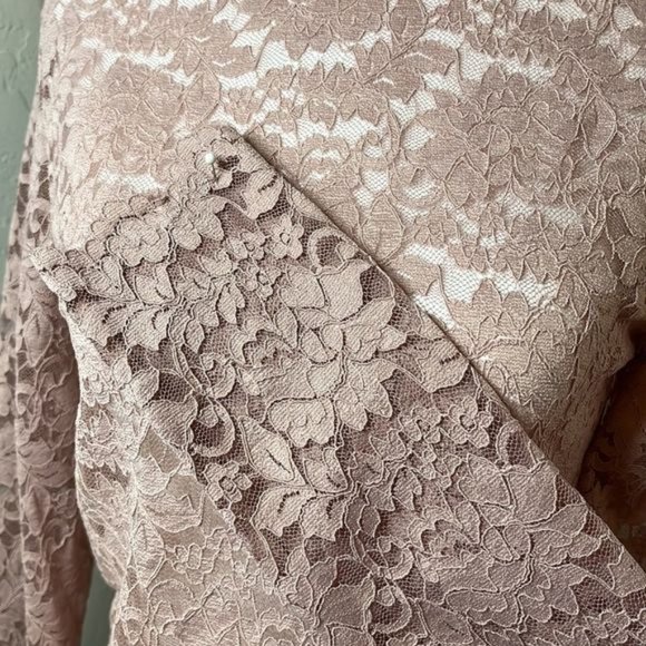 Pink stretchy long sleeve mock turtleneck lacy sheer blouse/top size medium - Picture 3 of 10